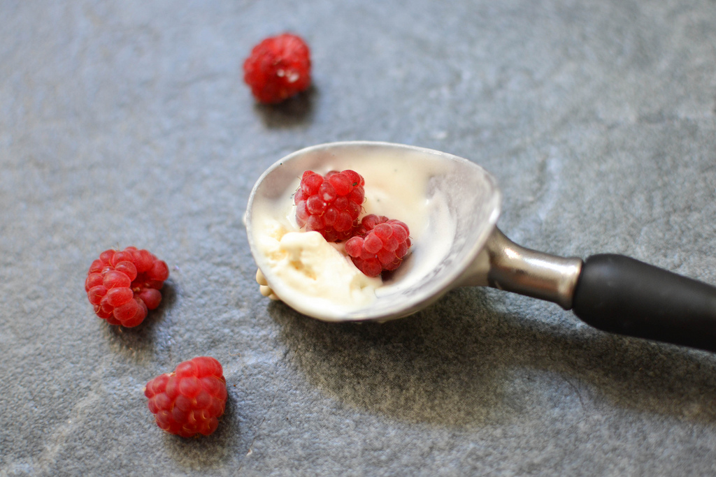 Cornish Style Vanilla Ice Cream with raspberries