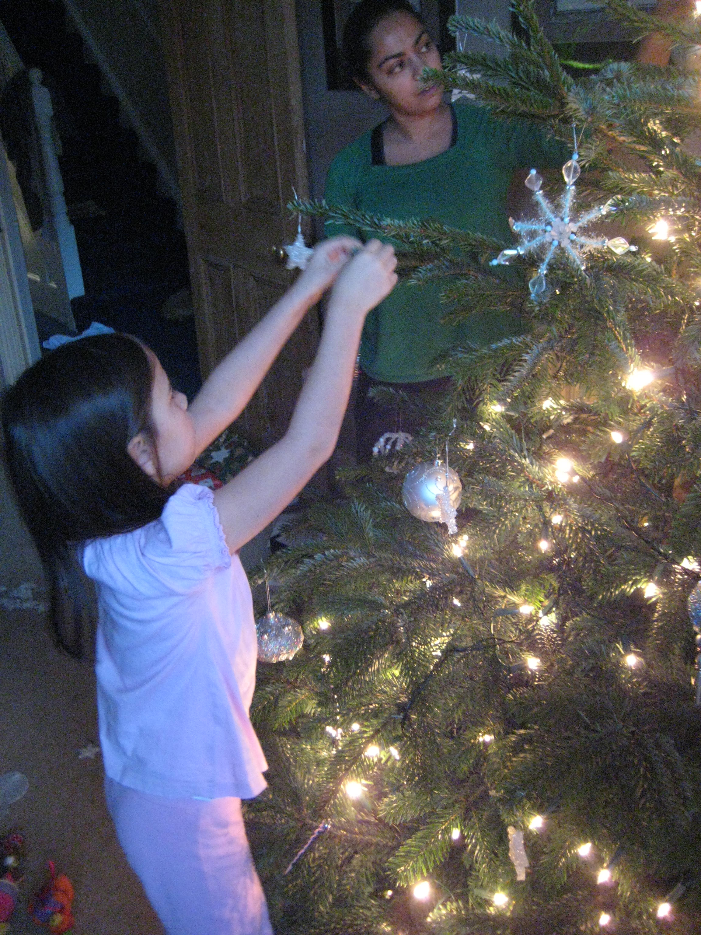 Reaching up the Christmas Tree
