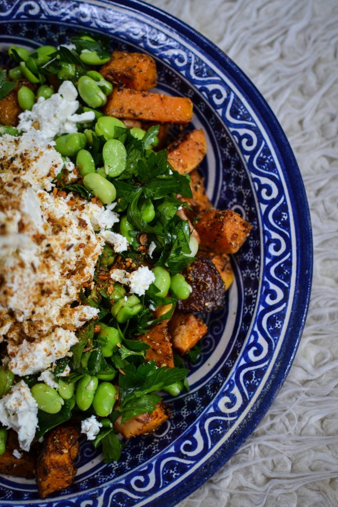 squash, dukkah, broad bean salad 